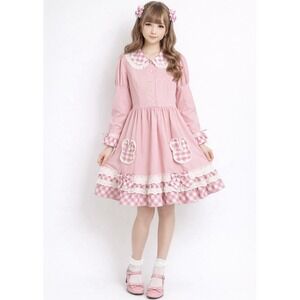 Bodyline Pink Sweet Lolita Dress Bunny Appliqué Gingham Lace Bow OP Kawaii